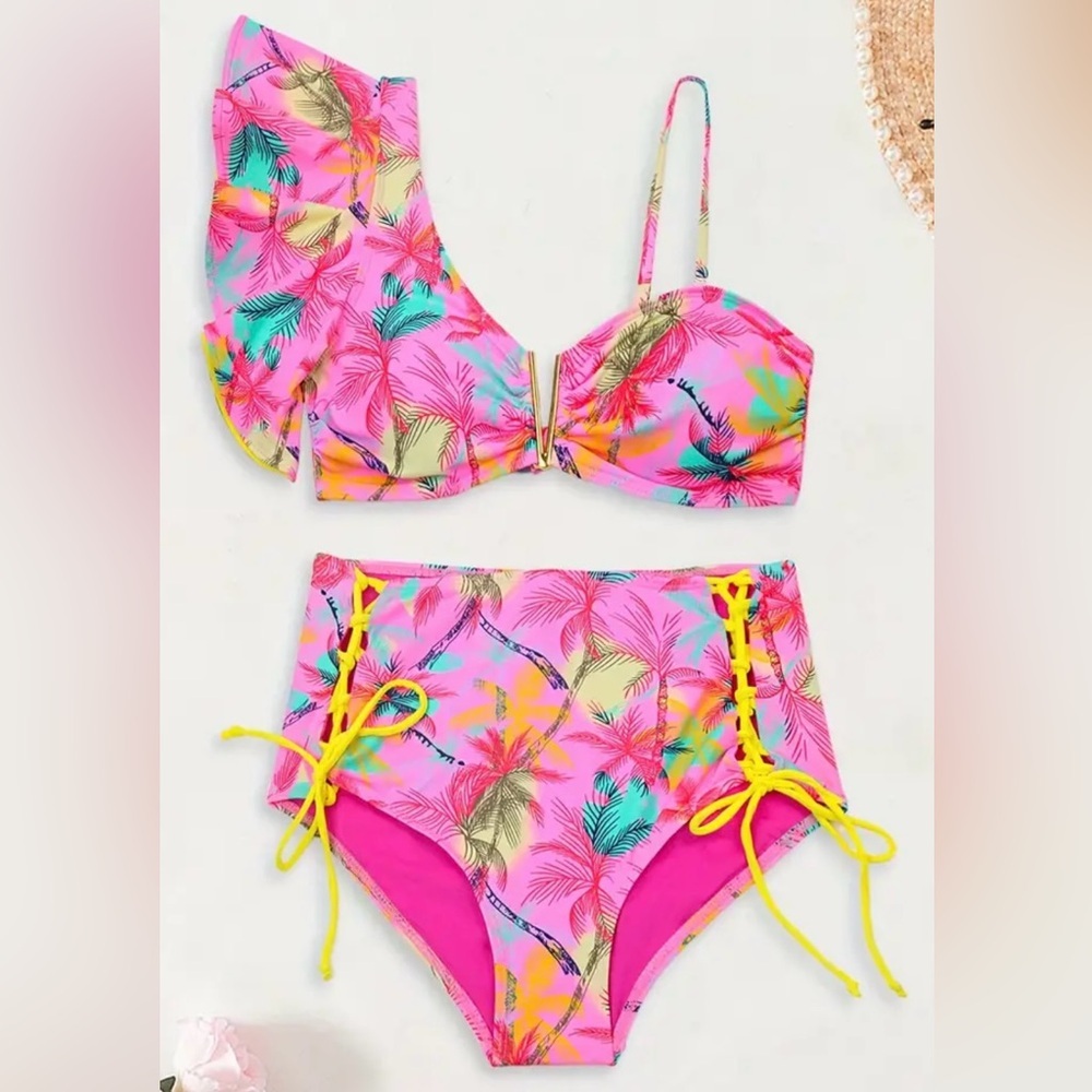 Tropical Print High Waisted Bikini Set